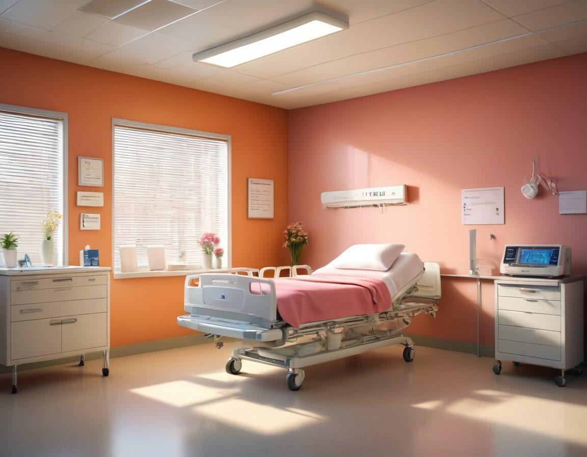 A serene hospital scene highlighting a compassionate healthcare team assisting a cancer survivor, with warm lighting that conveys hope. In the background, innovative medical equipment and supportive family members create an uplifting atmosphere. Include inspiring quotes on the wall and soft, comforting colors to evoke a sense of strength and resilience. super-realistic. vibrant colors. 3D.